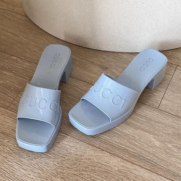 Gucci Shoes - Gucci Porcelain Blue Rubber Slide Mule Sandal